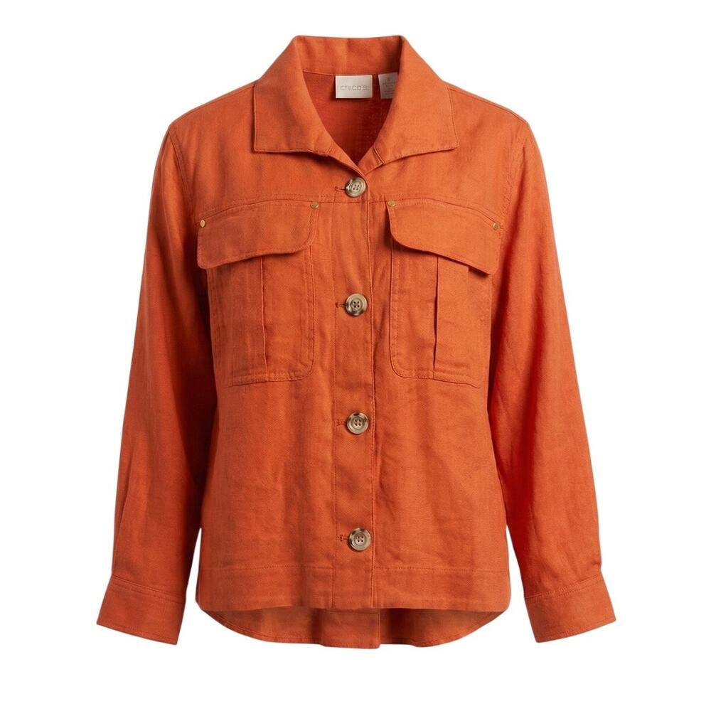 Chico's Women's L Linen Coastal‎ Career Artsy Minimalist Office Utility Jacket
